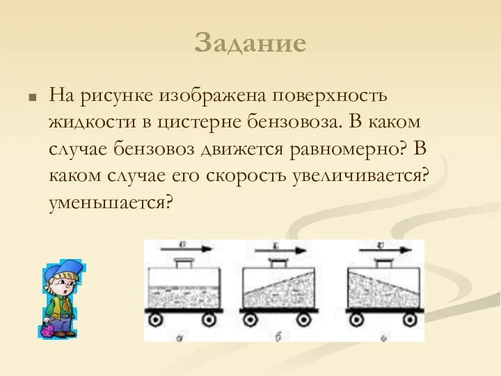 Задание На рисунке изображена поверхность жидкости в цистерне бензовоза. В