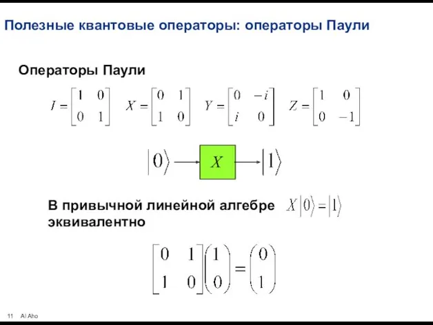 Полезные квантовые операторы: операторы Паули Операторы Паули В привычной линейной алгебре эквивалентно