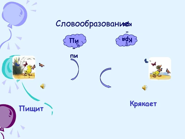 Словообразование Пищит Крякает Пи-пи Кря-кря