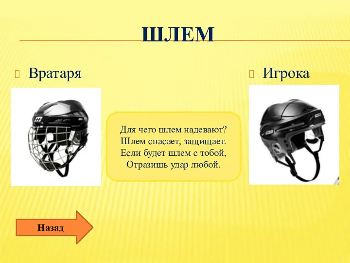 Шлем Вратаря Игрока Для чего шлем надевают? Шлем спасает, защищает. Если будет шлем