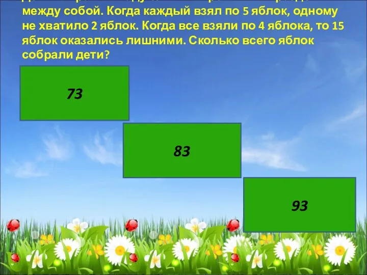 Дети собрали в саду яблоки и решили их разделить между