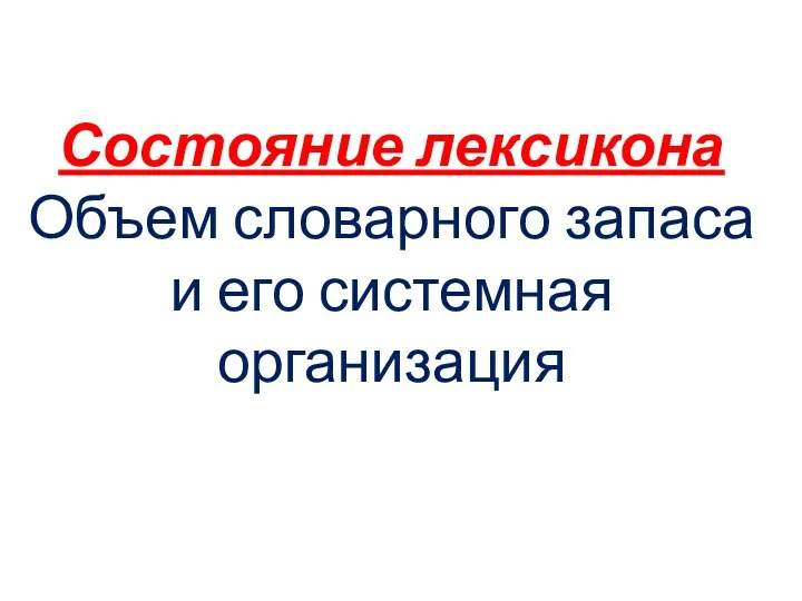 Состояние лексикона Объем словарного запаса и его системная организация