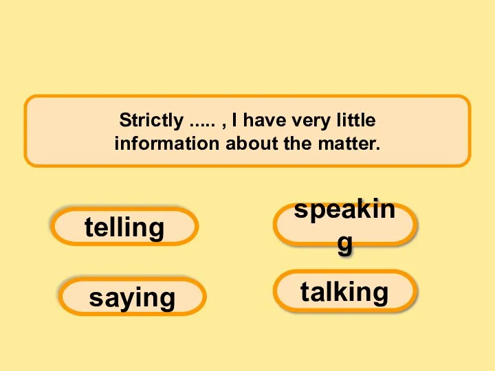 Strictly ..... , I have very little information about the matter. saying speaking telling talking