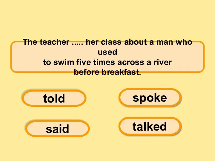The teacher ..... her class about a man who used to swim five