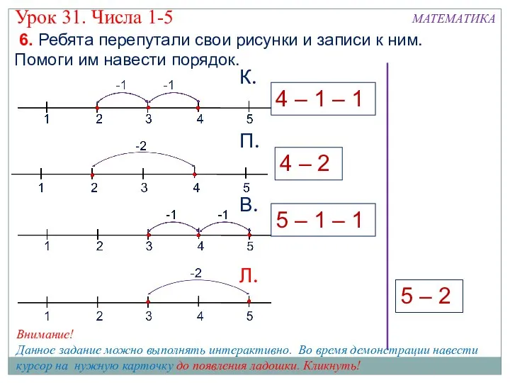 МАТЕМАТИКА Урок 31. Числа 1-5 6. Ребята перепутали свои рисунки