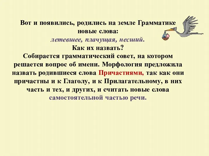 Вот и появились, родились на земле Грамматике новые слова: летевшее,