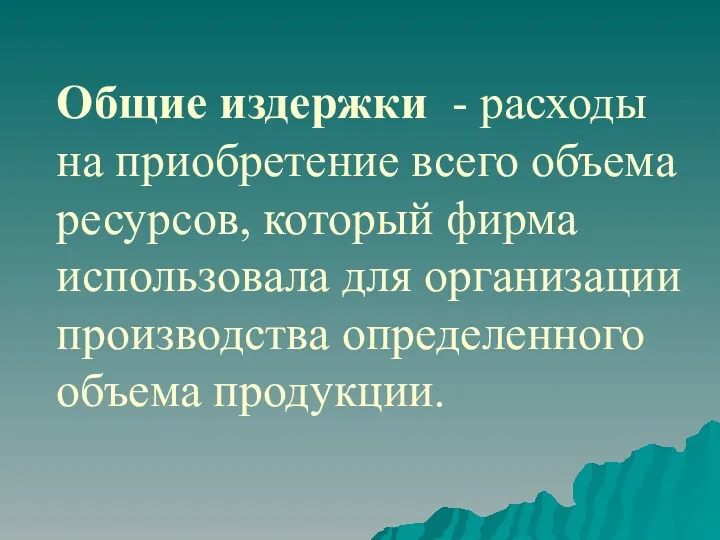 Общие издержки - расходы на приобретение всего объема ресурсов, который