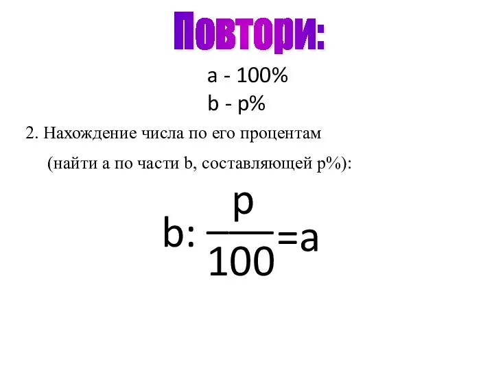 ___ 2. Нахождение числа по его процентам (найти a по