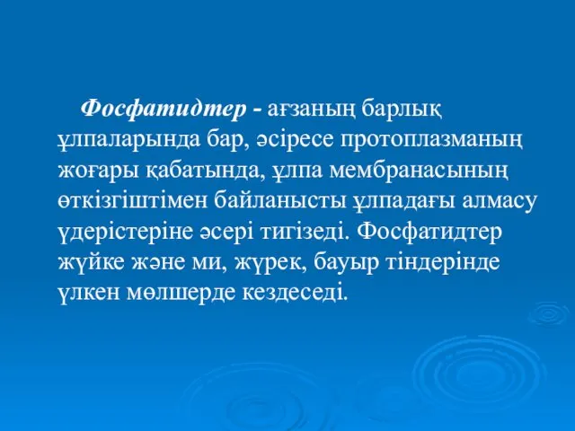 Фосфатидтер - ағзаның барлық ұлпаларында бар, әсіресе протоплазманың жоғары қабатында,