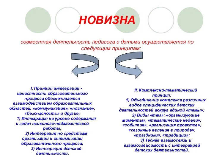 НОВИЗНА совместная деятельность педагога с детьми осуществляется по следующим принципам: