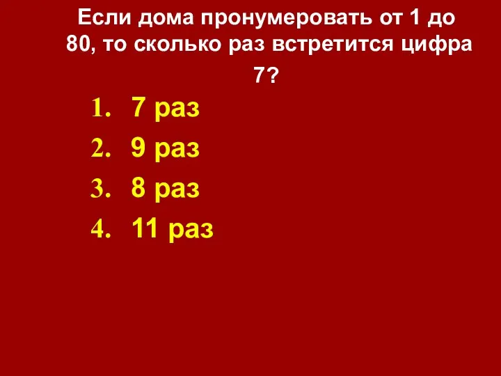 Если дома пронумеровать от 1 до 80, то сколько раз