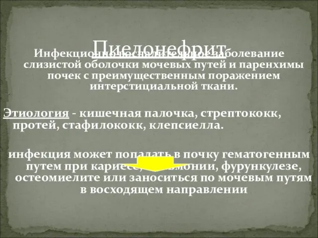 Инфекционно воспалительное заболевание слизистой оболочки мочевых путей и паренхимы почек