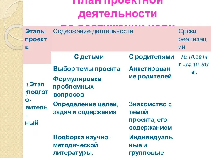 План проектной деятельности по достижении цели