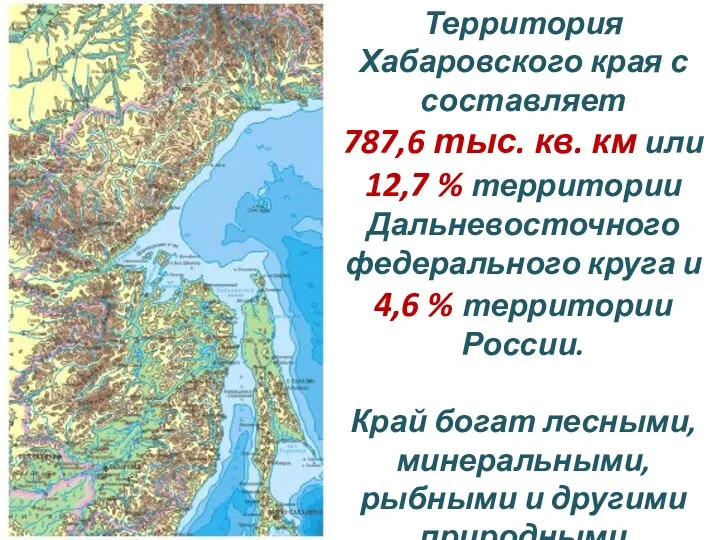 Территория Хабаровского края с составляет 787,6 тыс. кв. км или