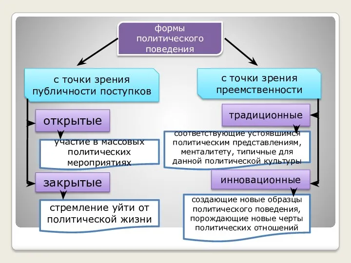 формы политического поведения с точки зрения публичности поступков открытые закрытые