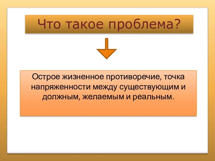 Что такое проблема? Острое жизненное противоречие, точка напряженности между существующим и должным, желаемым и реальным.