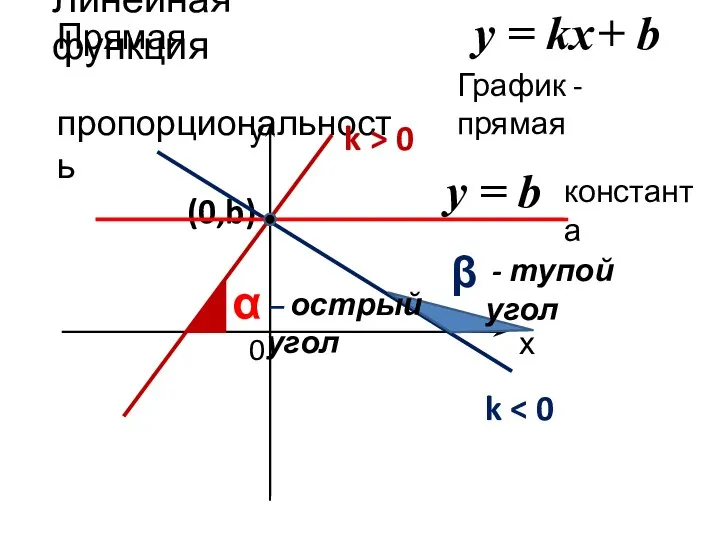 Линейная функция у = kx + b Прямая пропорциональность х