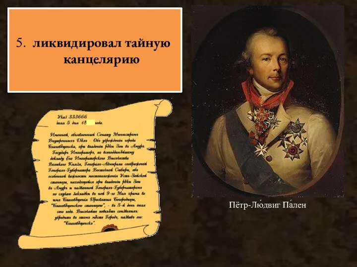 В половине первого ночи 12 Марта 1801 граф П. А. Пален Сообщил Александру