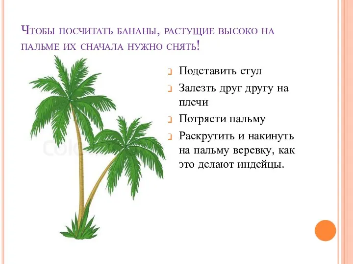 Чтобы посчитать бананы, растущие высоко на пальме их сначала нужно