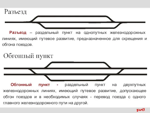 Разъезд – раздельный пункт на однопутных железнодорожных линиях, имеющий путевое