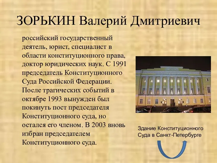 ЗОРЬКИН Валерий Дмитриевич российский государственный деятель, юрист, специалист в области