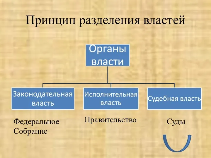 Принцип разделения властей Федеральное Собрание Правительство Суды