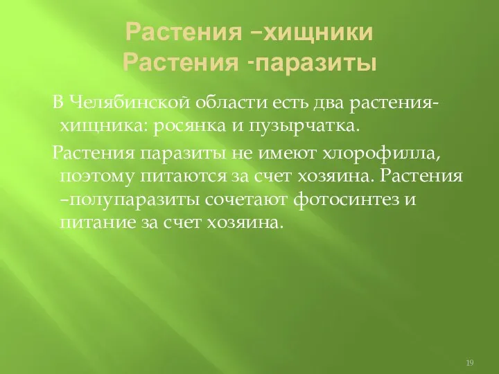 Растения –хищники Растения -паразиты В Челябинской области есть два растения-хищника: