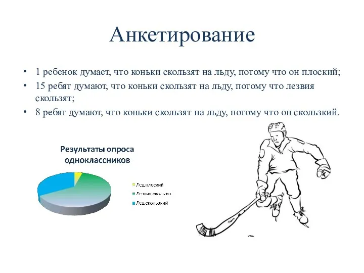 Анкетирование 1 ребенок думает, что коньки скользят на льду, потому что он плоский;