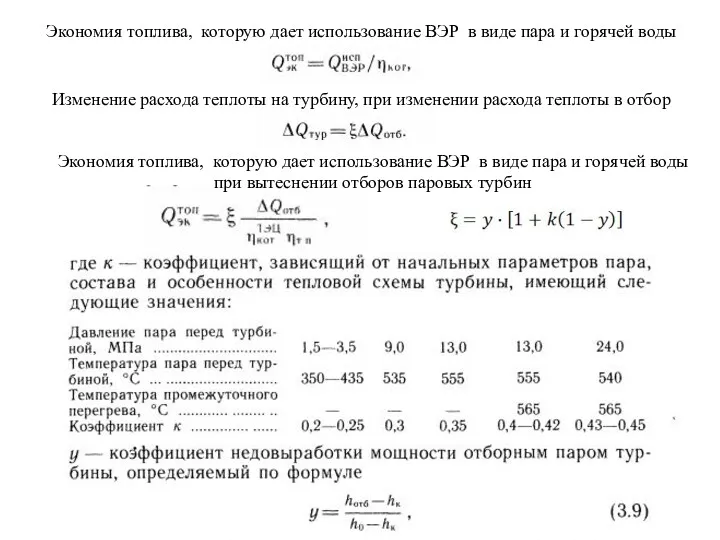 Экономия топлива, которую дает использование ВЭР в виде пара и