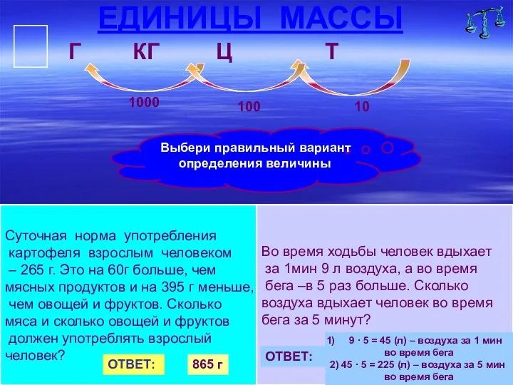 ЕДИНИЦЫ МАССЫ Г КГ Ц Т 1000 100 10 