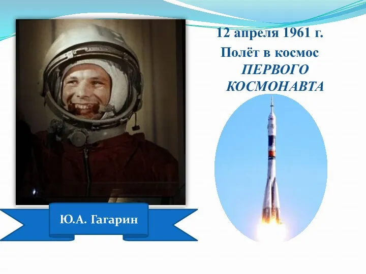 12 апреля 1961 г. Полёт в космос ПЕРВОГО КОСМОНАВТА Ю.А. Гагарин