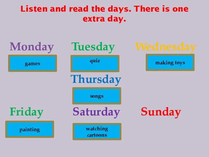 Listen and read the days. There is one extra day.