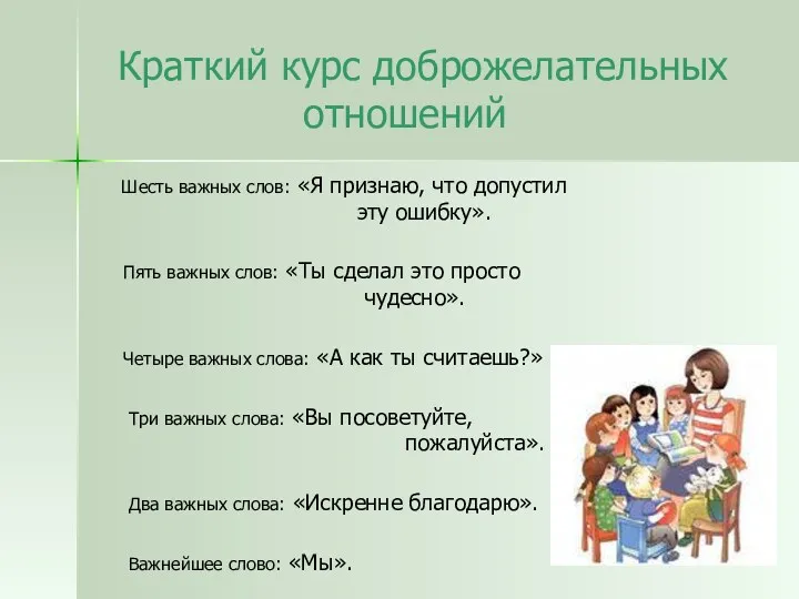 Краткий курс доброжелательных отношений Шесть важных слов: «Я признаю, что