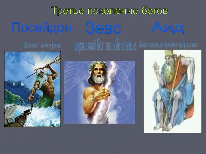 Третье поколение богов Зевс Посейдон Аид Бог моря верховный Бог