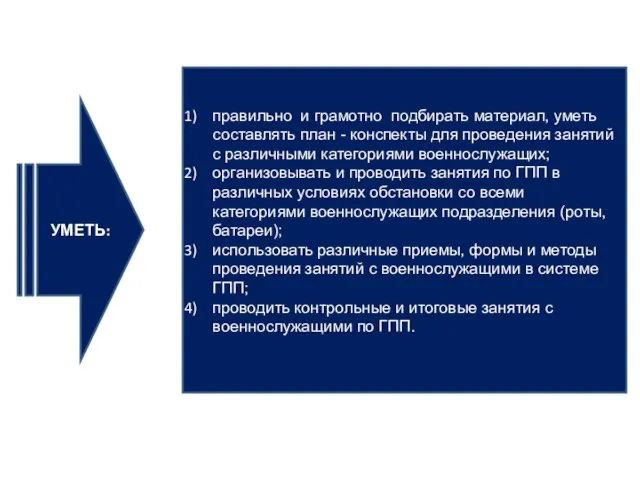 УМЕТЬ: правильно и грамотно подбирать материал, уметь составлять план -