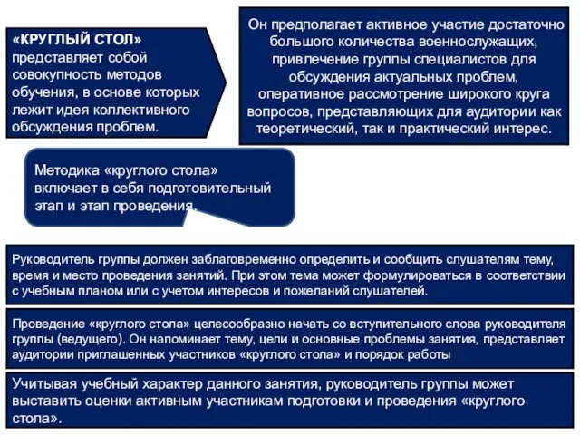 «КРУГЛЫЙ СТОЛ» представляет собой совокупность методов обучения, в основе которых