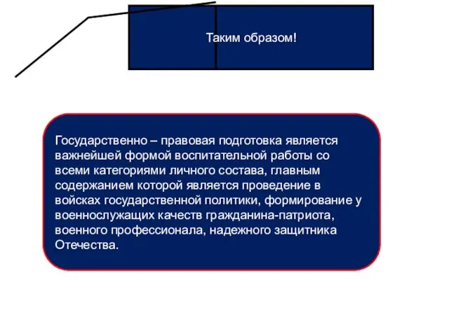 Таким образом! Государственно – правовая подготовка является важнейшей формой воспитательной