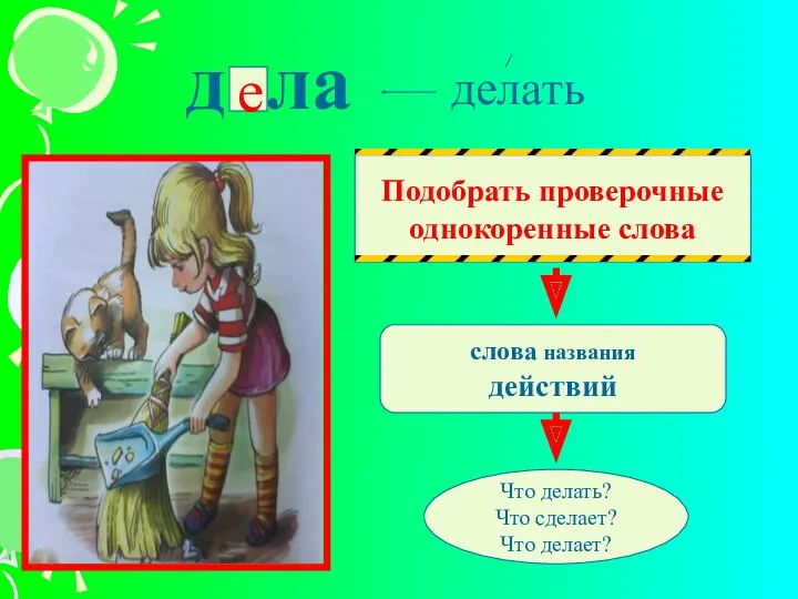 д ла е делать Подобрать проверочные однокоренные слова слова названия