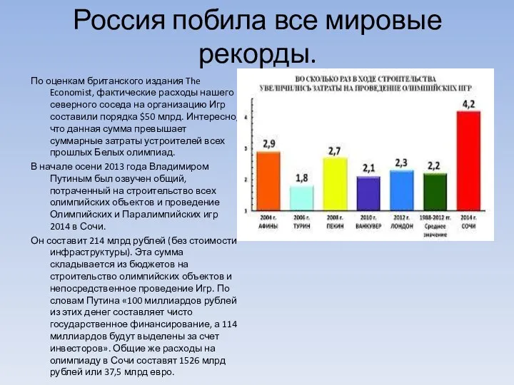 Россия побила все мировые рекорды. По оценкам британского издания The Economist, фактические расходы