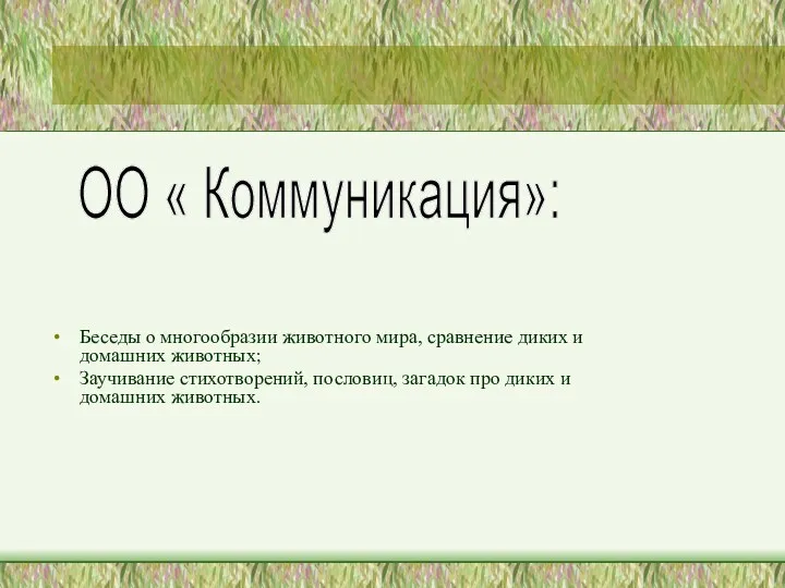 Беседы о многообразии животного мира, сравнение диких и домашних животных;