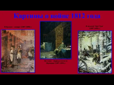 Картины о войне 1812 года В Кремле – пожар! (1887-1898г.) На этапе -