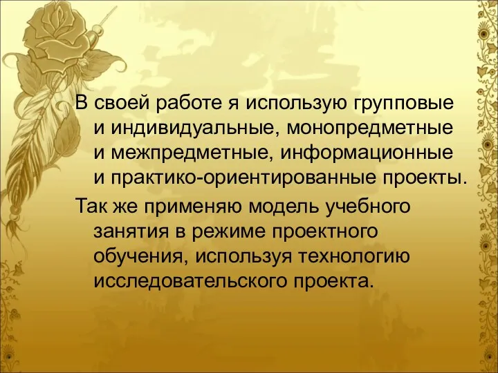 В своей работе я использую групповые и индивидуальные, монопредметные и