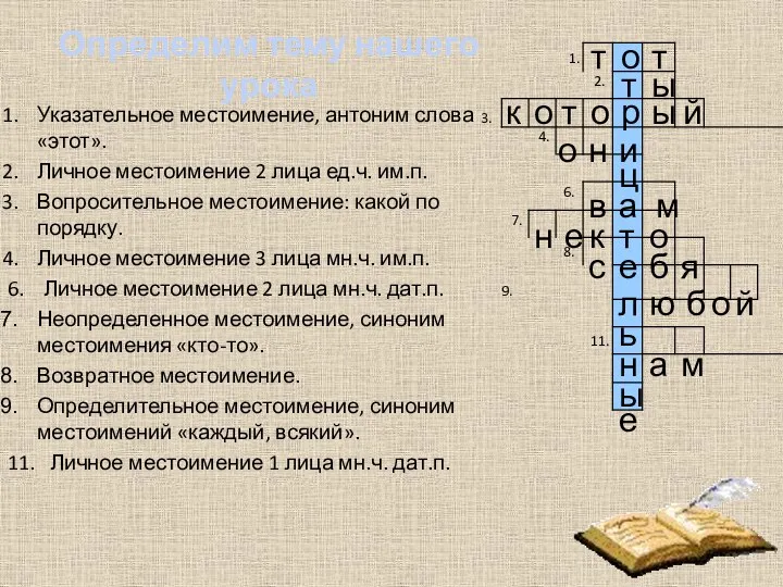 Указательное местоимение, антоним слова «этот». Личное местоимение 2 лица ед.ч.