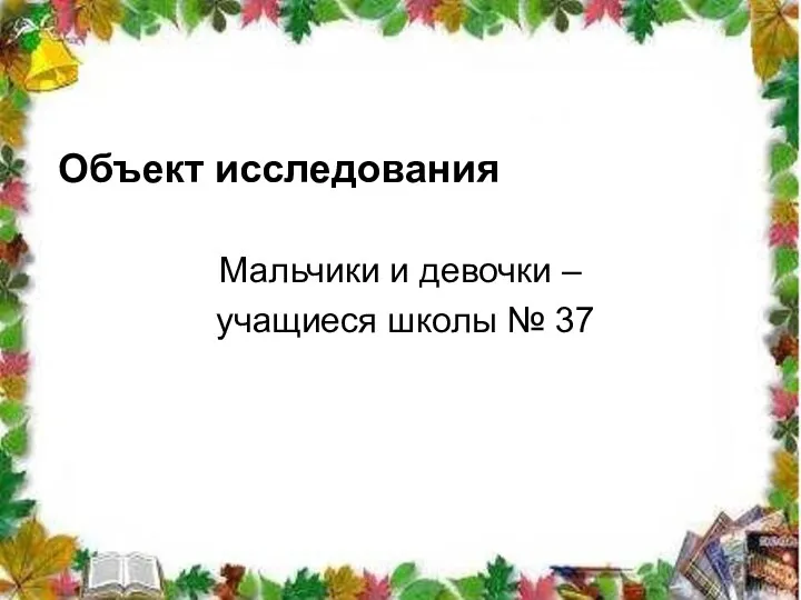 Объект исследования Мальчики и девочки – учащиеся школы № 37