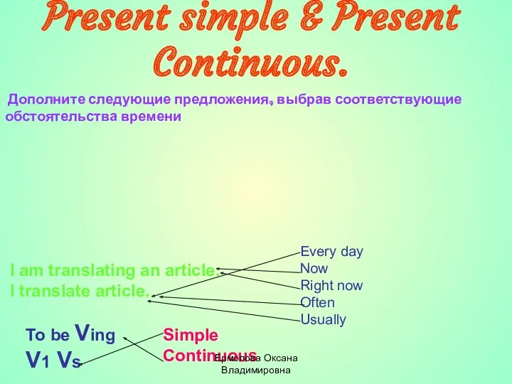 Present simple & Present Continuous. Дополните следующие предложения, выбрав соответствующие