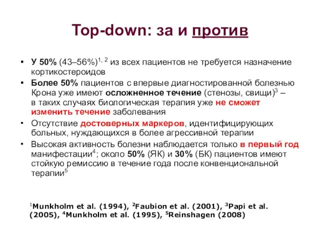 Top-down: за и против У 50% (43–56%)1, 2 из всех