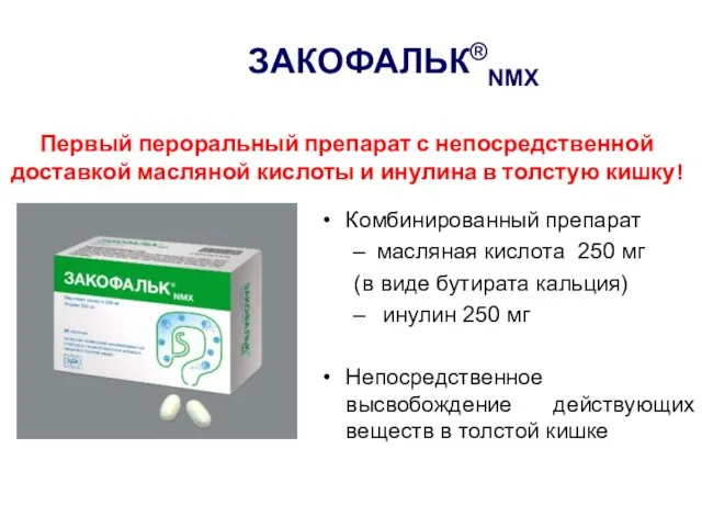 ЗАКОФАЛЬК®NMX Комбинированный препарат масляная кислота 250 мг (в виде бутирата