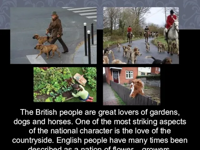 The British people are great lovers of gardens, dogs and