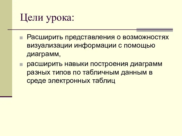 Цели урока: Расширить представления о возможностях визуализации информации с помощью