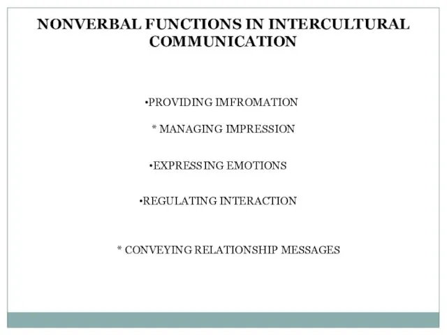 NONVERBAL FUNCTIONS IN INTERCULTURAL COMMUNICATION PROVIDING IMFROMATION * MANAGING IMPRESSION